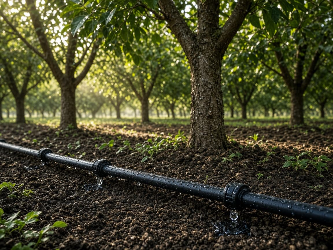 Drip irrigation on orchard